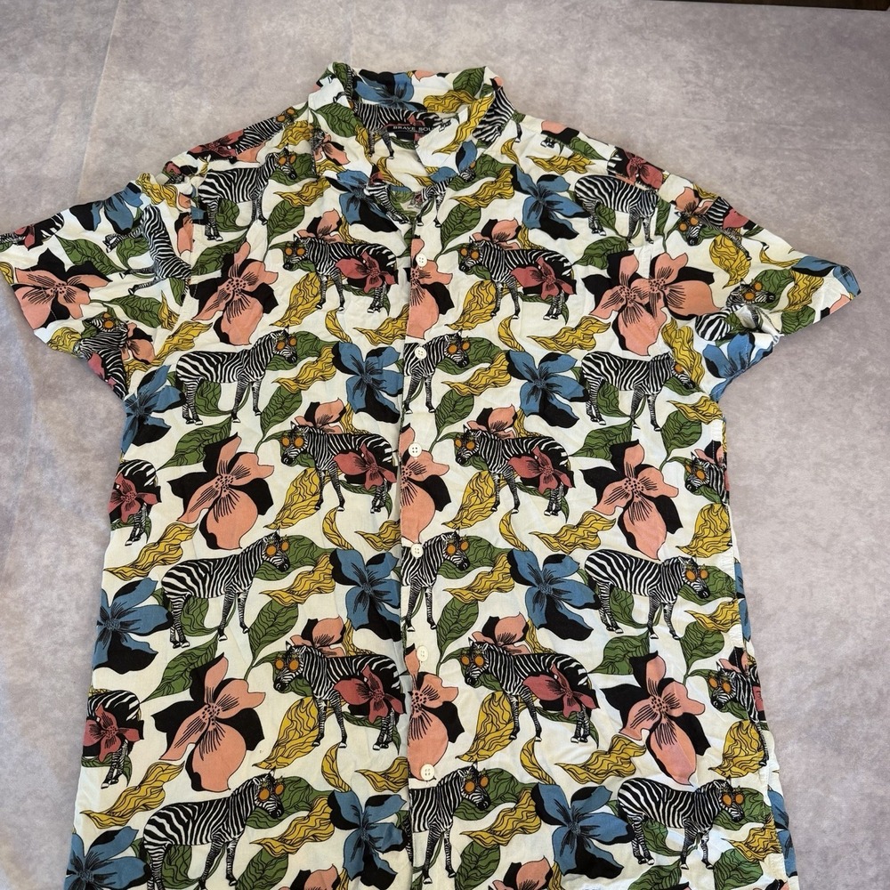 Brave Soul Zebra Floral Button‎ Up Shirt Men's Large Tropical